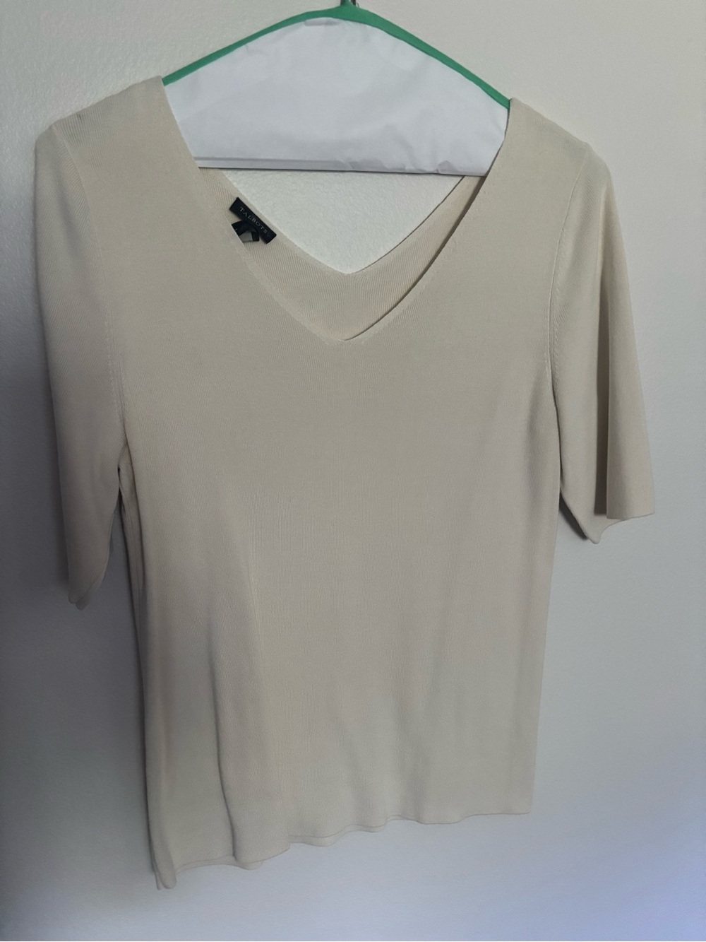 Talbots Cream V-Neck Short Sleeve Knit Top